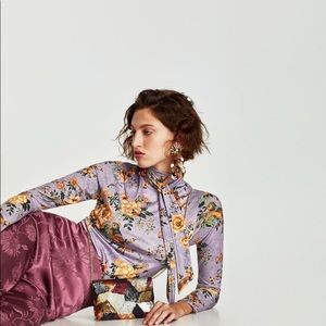 Zara High Neck Floral Bow Blouse